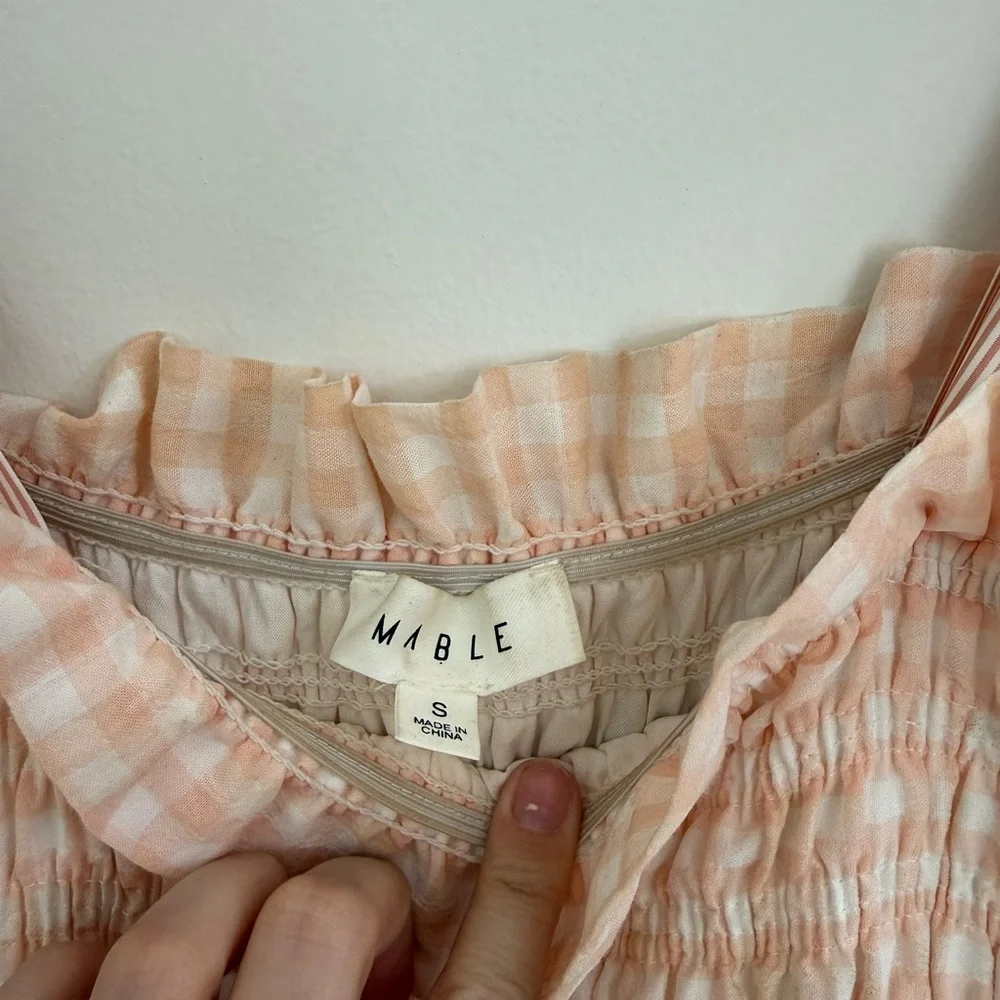MARBLE Peach Gingham Smocked Dress with pockets - Picture 3 of 9